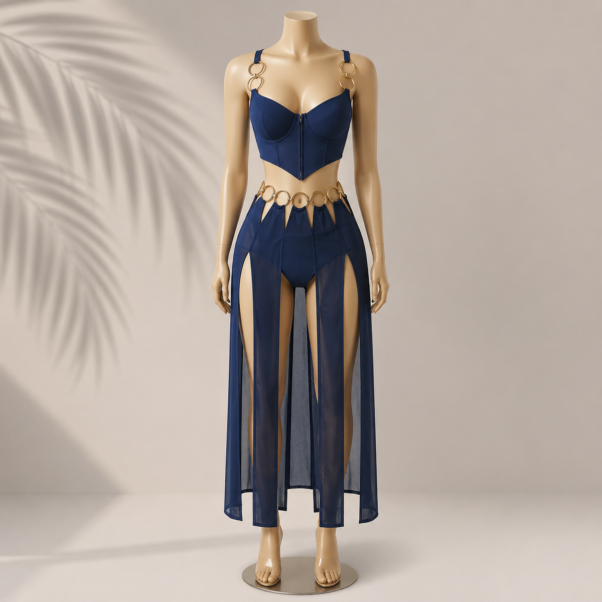 Navy Goddess 3-Piece Chain Nighty Set