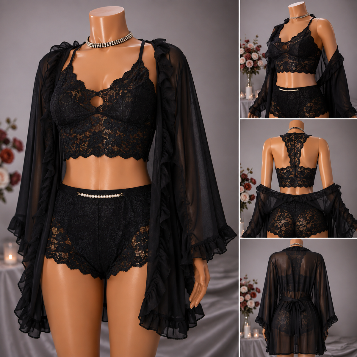 Midnight Bridal Lace 3-Piece Set