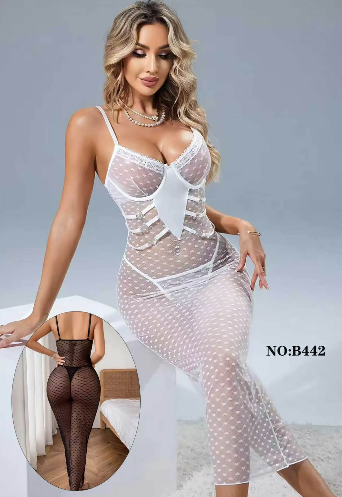 Ivory Charm Sheer Lace Nighty Set