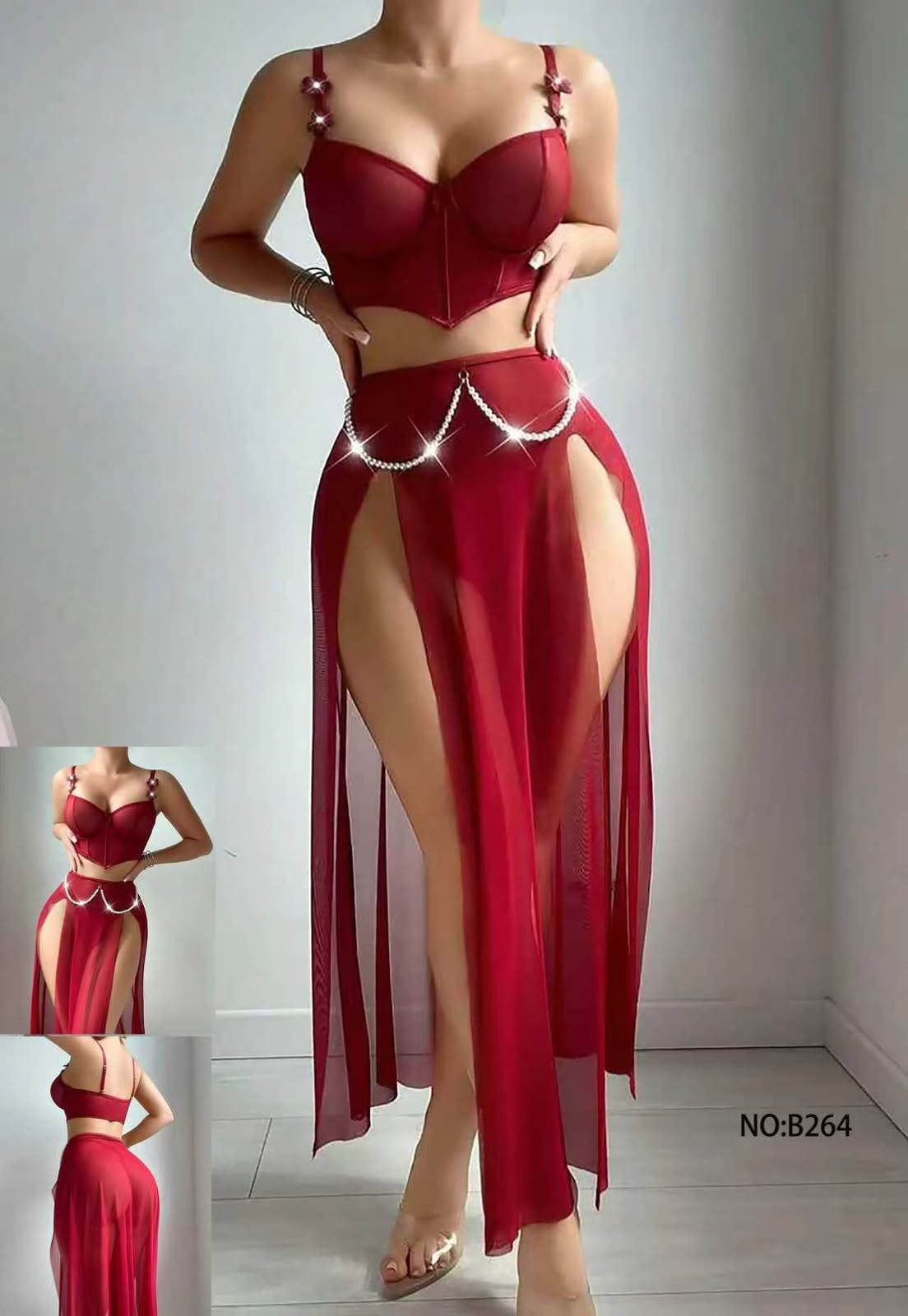 Midnight Glam Crystal Strap Lingerie Set