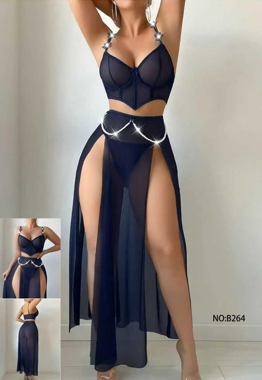 Midnight Glam Crystal Strap Lingerie Set