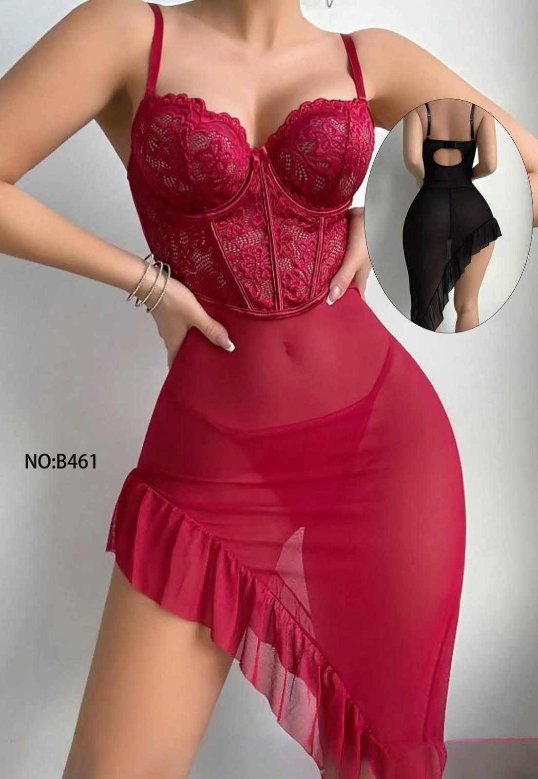 “Scarlet Lace Seduction Nighty Set – Premium Net & Lace Lingerie”