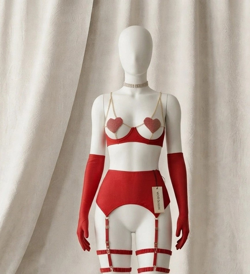 Scarlet Heart Garter Lingerie Set